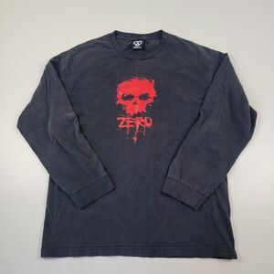 Vintage 90s Y2K Zero Skateboards Skull Logo Skate Tee Black Grunge Mens Large